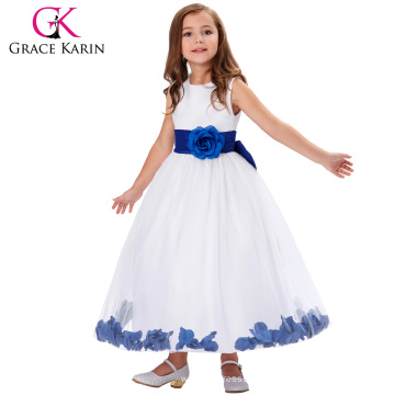 Grace Karin White Blue Sleeveless Flower Decorado Flower Girl Princess Party Dress 2 ~ 12Years CL008936-2